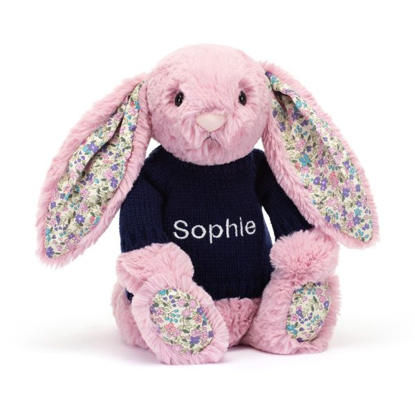 Blossom Tulip Bunny with Personalised Navy Jumper
