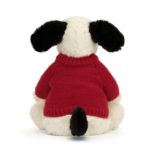 Bashful Black & Cream Puppy with Personalised Red Jumper