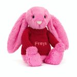 Bashful Hot Pink Bunny with Personalised Red Jumper