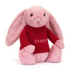 Bashful Tulip Pink Bunny with Personalised Red Jumper