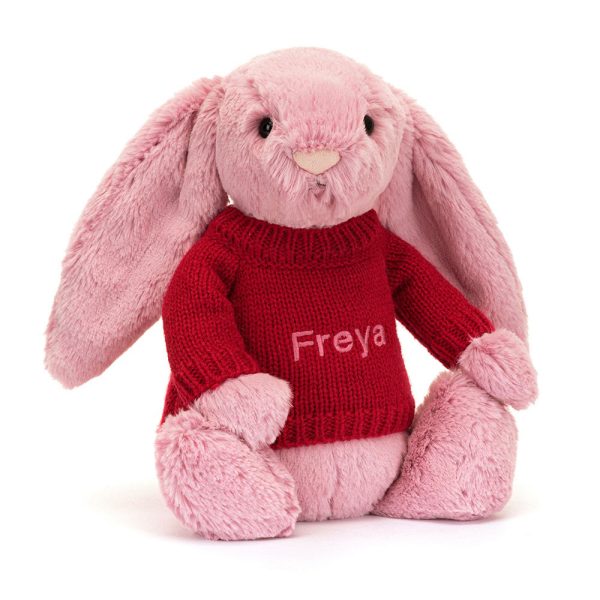 Bashful Tulip Pink Bunny with Personalised Red Jumper