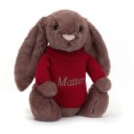 Bashful Fudge Bunny with Personalised Red Jumper