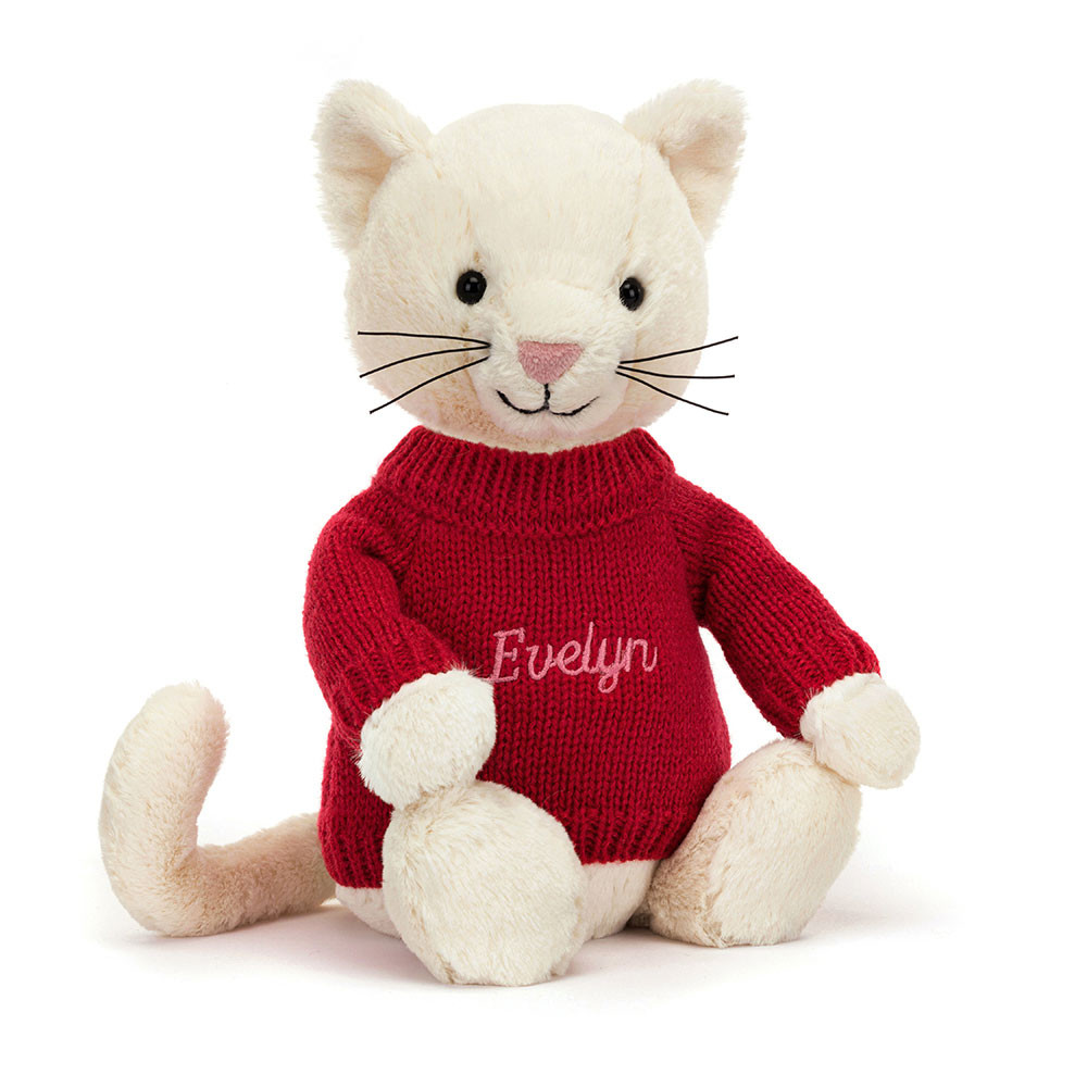 http://Bashful%20Cream%20Kitten%20with%20Personalised%20Red%20Jumper