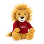 Bashful Lion with Personalised Red Jumper