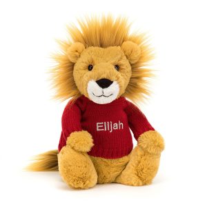 Bashful Lion with Personalised Red Jumper