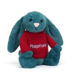 Bashful Mineral Blue Bunny with Personalised Red Jumper