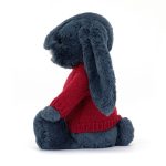 Bashful Navy Bunny with Personalised Red Jumper