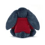 Bashful Navy Bunny with Personalised Red Jumper