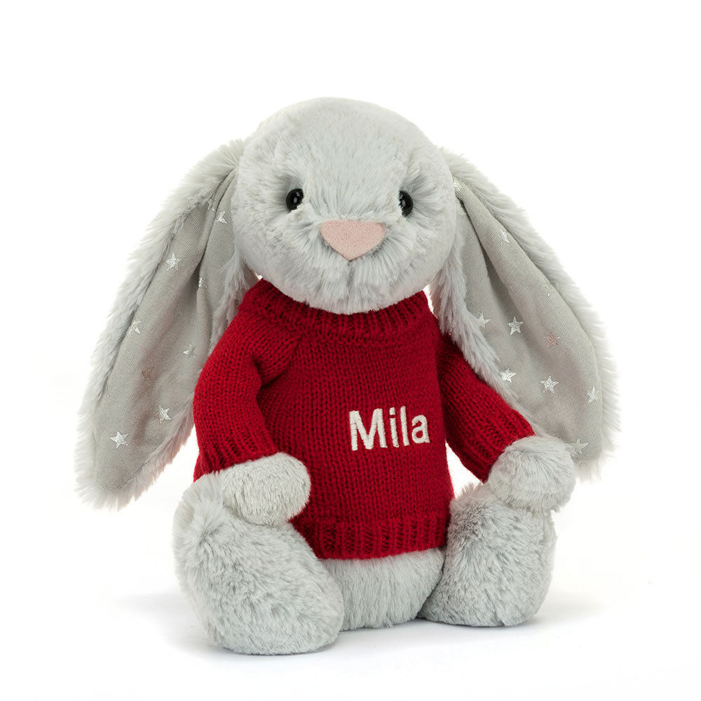 http://Bashful%20Shimmer%20Bunny%20with%20Personalised%20Red%20Jumper