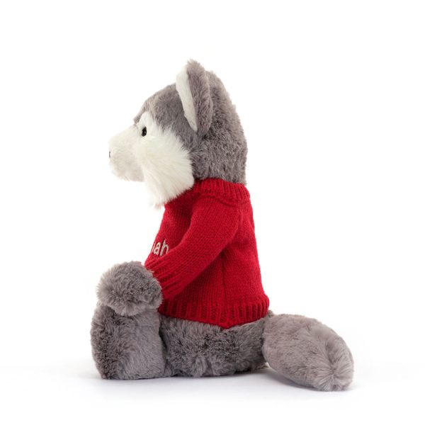 Bashful Wolf with Personalised Red Jumper