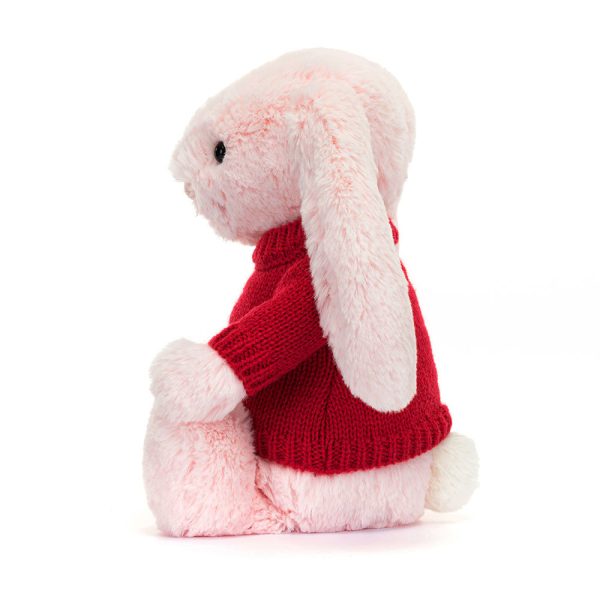 Bashful Pink Bunny with Personalised Red Jumper