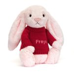 Bashful Pink Bunny with Personalised Red Jumper