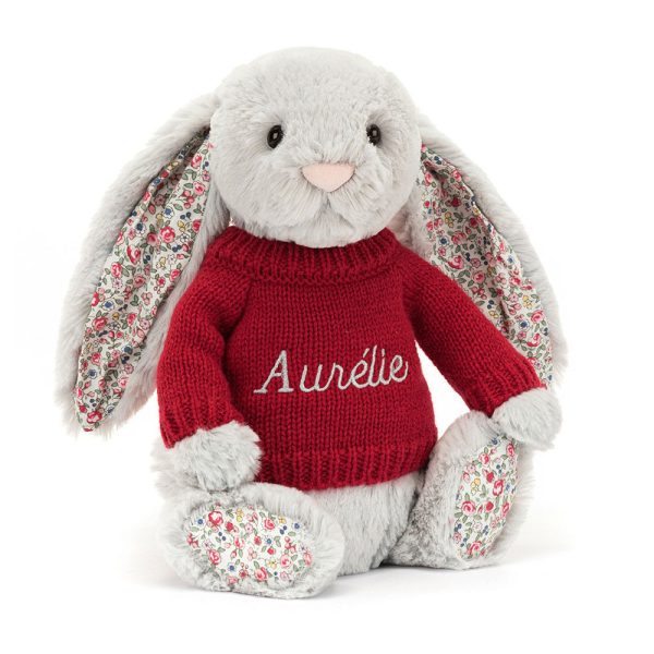 Blossom Silver Bunny with Personalised Red Jumper
