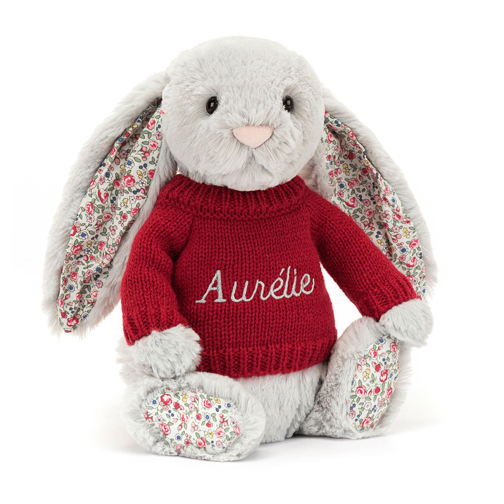 http://Blossom%20Silver%20Bunny%20with%20Personalised%20Red%20Jumper