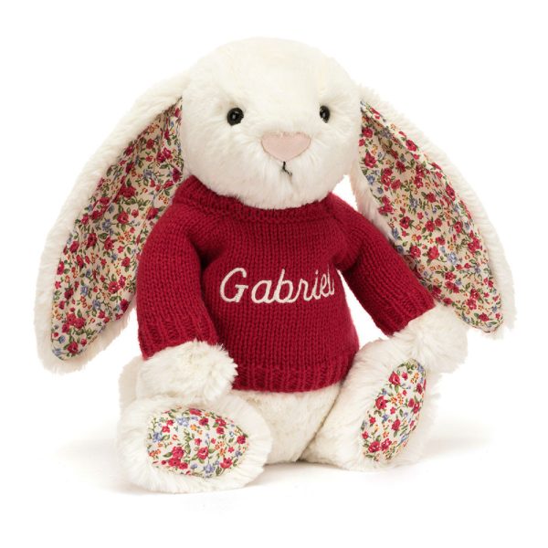Blossom Cream Bunny with Personalised Red Jumper
