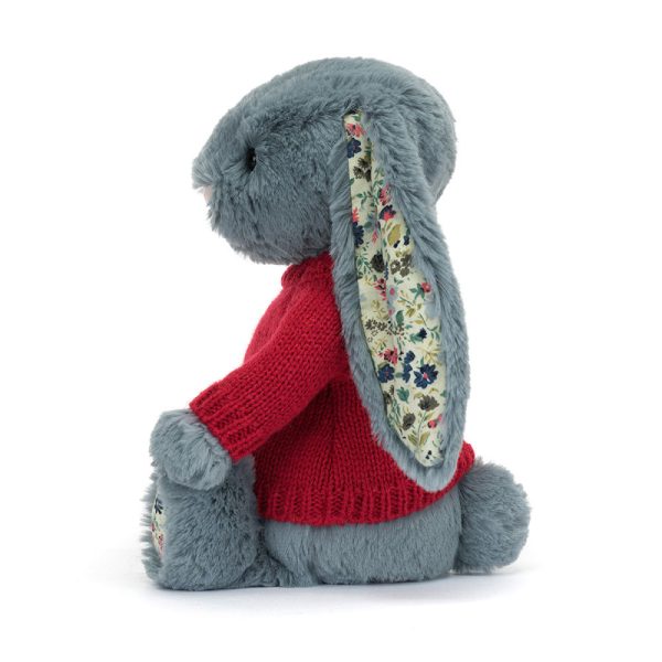 Blossom Dusky Blue Bunny with Personalised Red Jumper