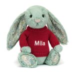 Blossom Sage Bunny with Personalised Red Jumper