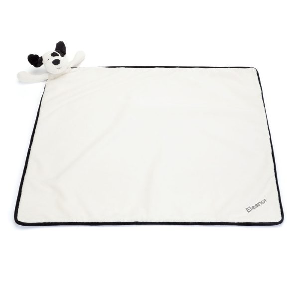 Personalised Bashful Black & Cream Puppy Blankie