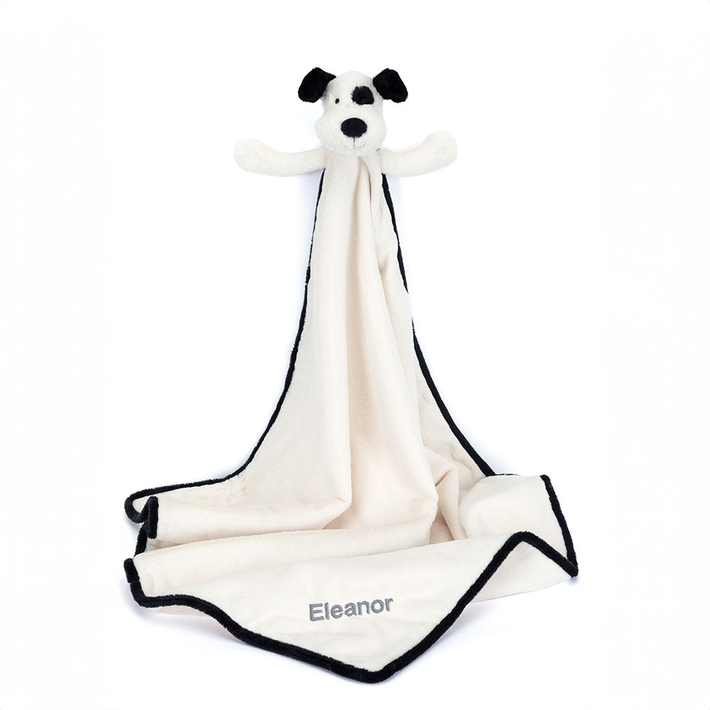 http://Personalised%20Bashful%20Black%20&%20Cream%20Puppy%20Blankie